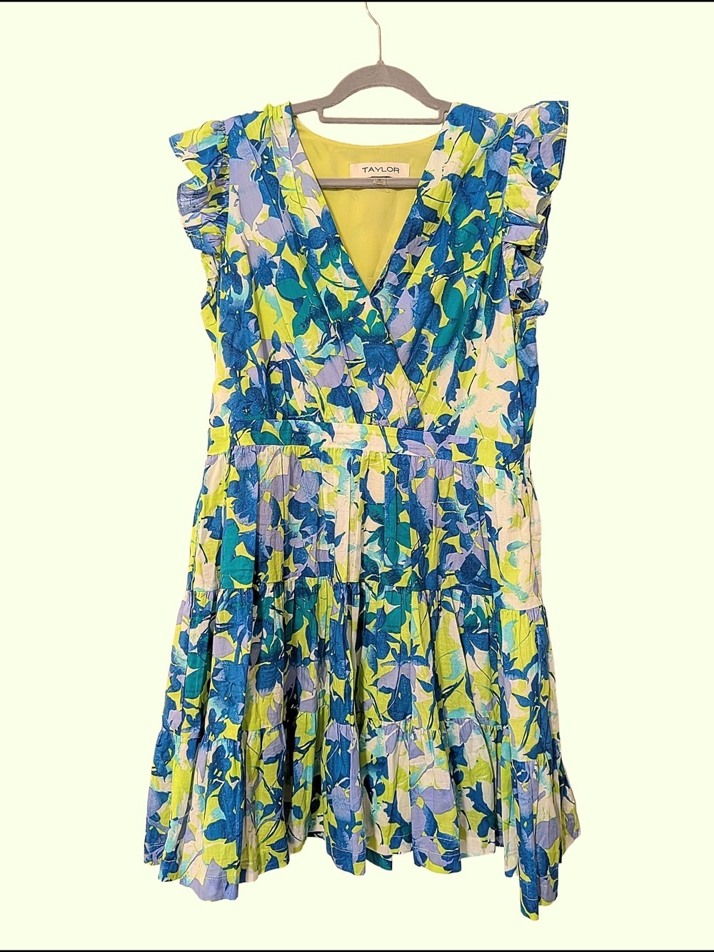 Taylor Blue & Lime Floral Ruffle Dress